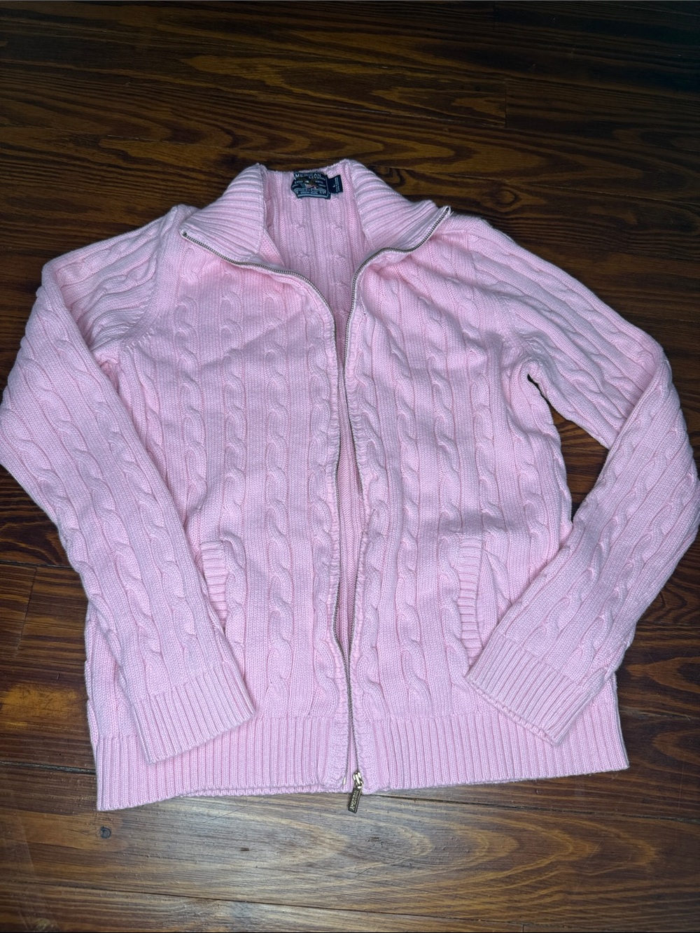 American Living Light Pink Cable Knit Full-Zip Cardigan
